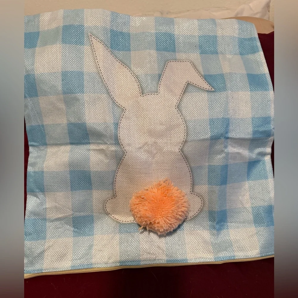 NWOT Blue and White Checkered Bunny Pillow Case